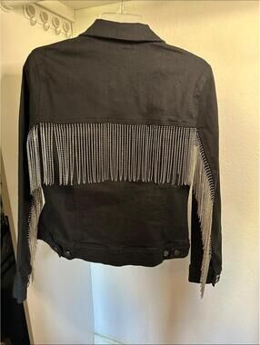 Scully Western Black Fringe Rhinestone-Trim Denim Jacket Y2K